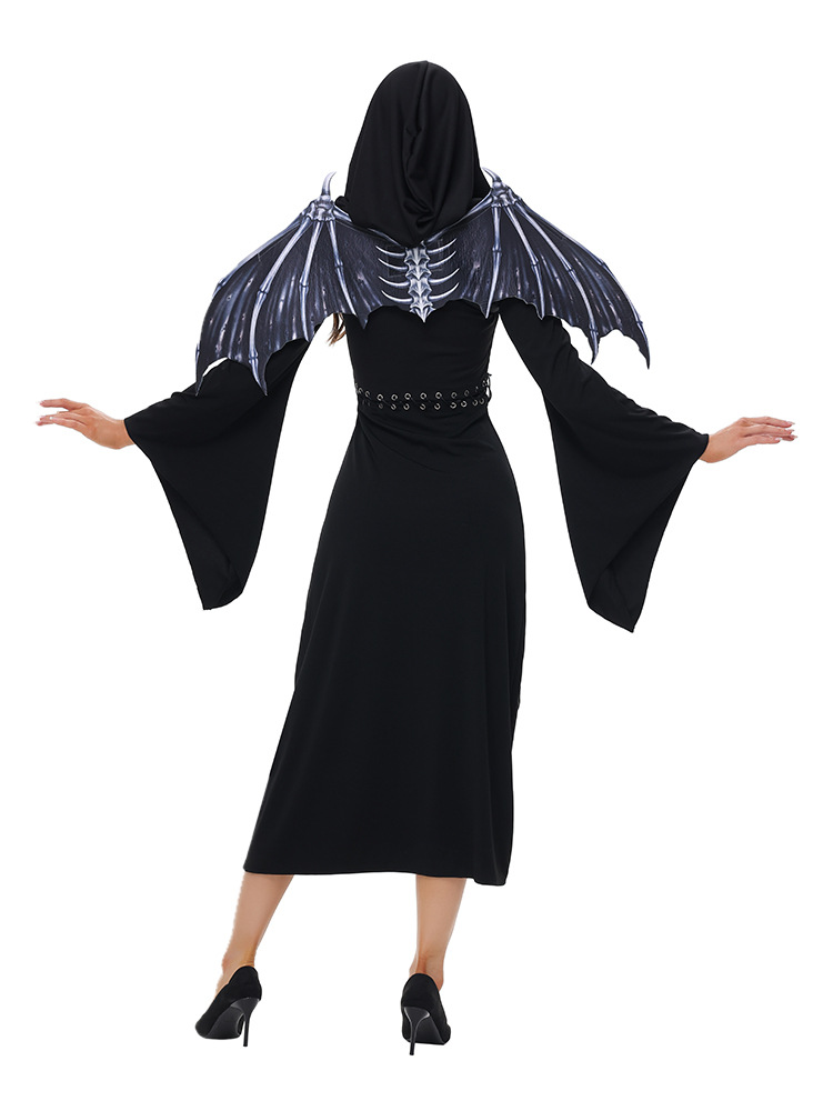 Gothic Black Hooded Long Dress - Women Witch Vampire Bride Costume
